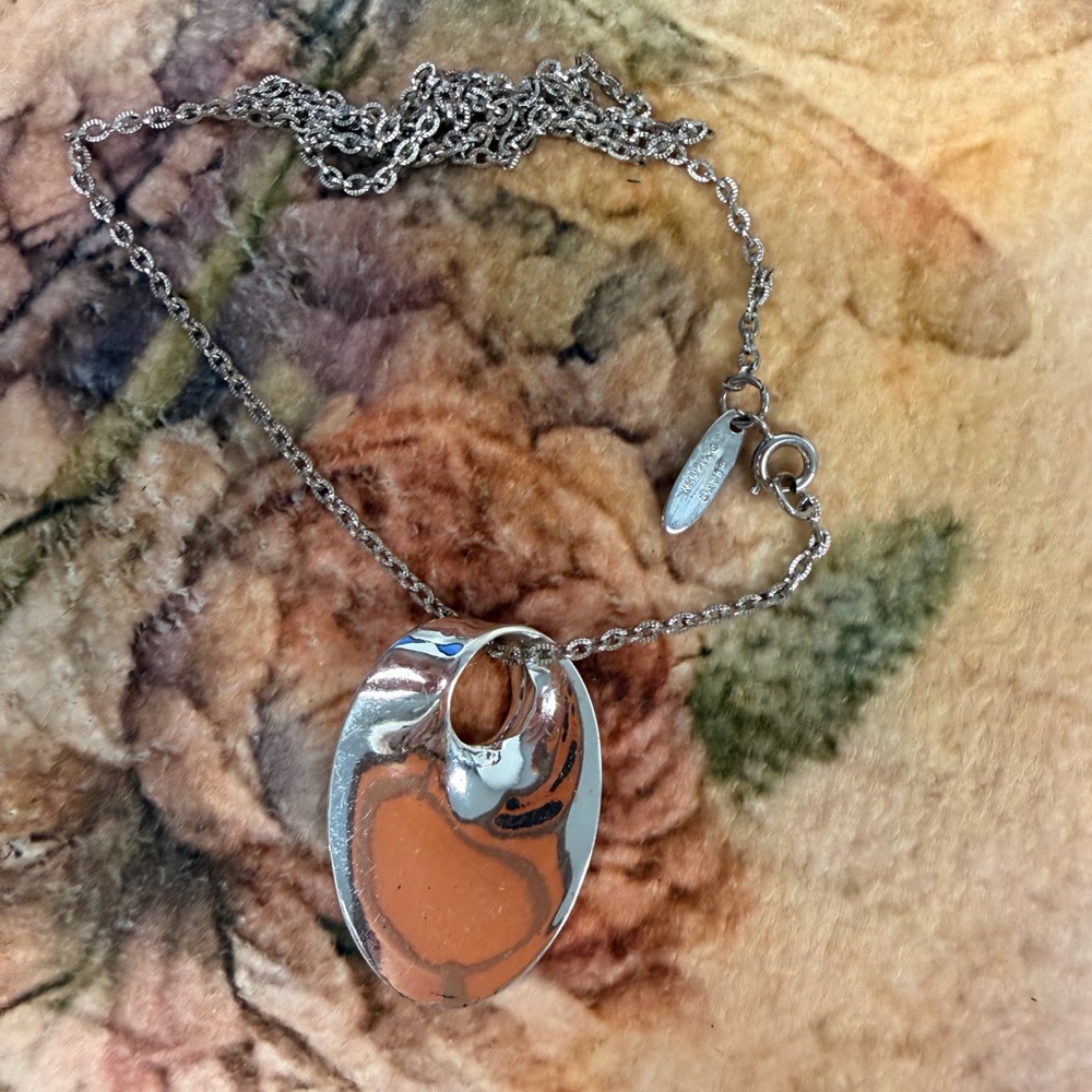Whiting & Davis Silver Necklace with Orange Pendant